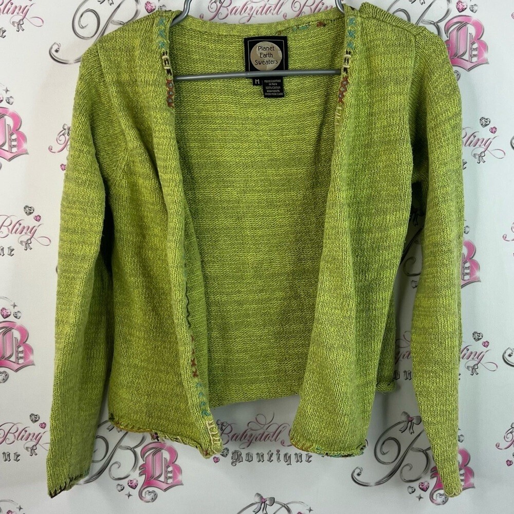 Planet earth sweaters cardigan rainbow embroidery Blanc Lime Open-Front Cardigan